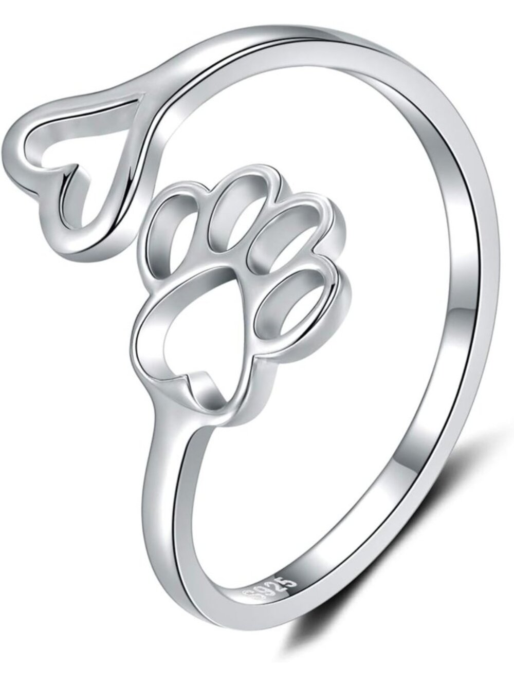 Adjustable 925 Sterling Silver Paw & Rose Flower Ring - Perfect Gift for Women